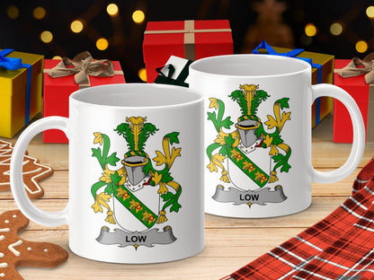 Physical Item 11oz / White Low Surname Irish Heraldry Insignia Style Mug