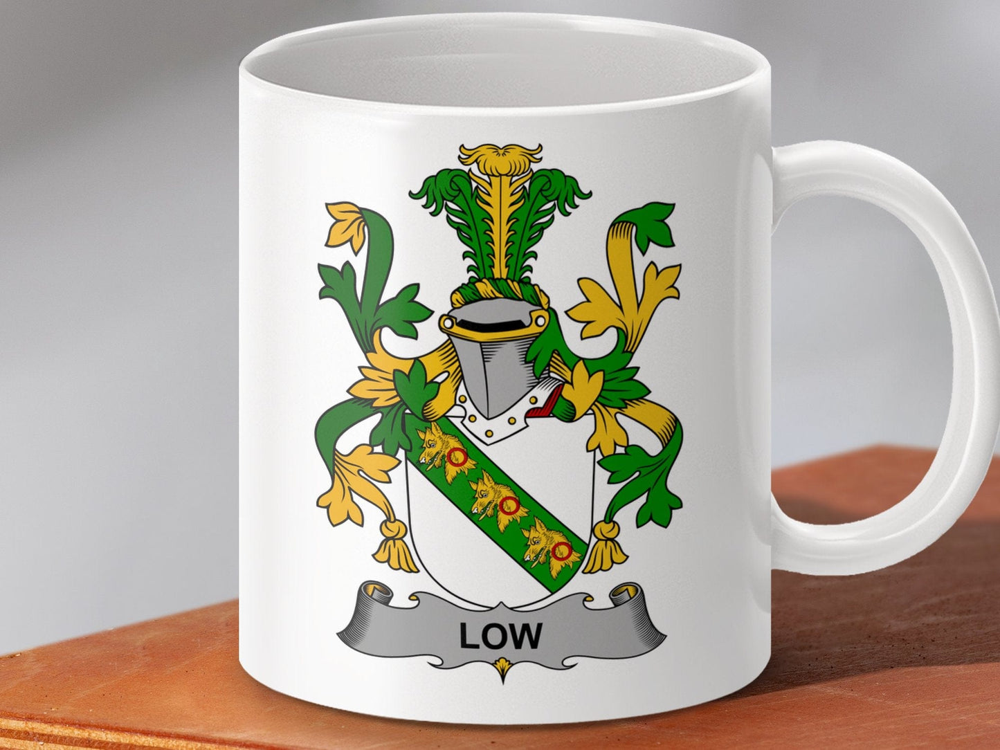 Physical Item 11oz / White Low Surname Irish Heraldry Insignia Style Mug