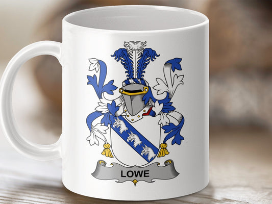 Physical Item 11oz / White Lowe Surname Irish Heraldry Crest Mug