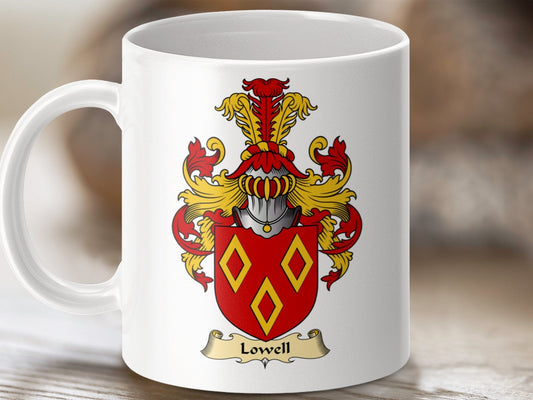 Physical Item 11oz / White Lowell Clan Coat of Arms Scottish Mug