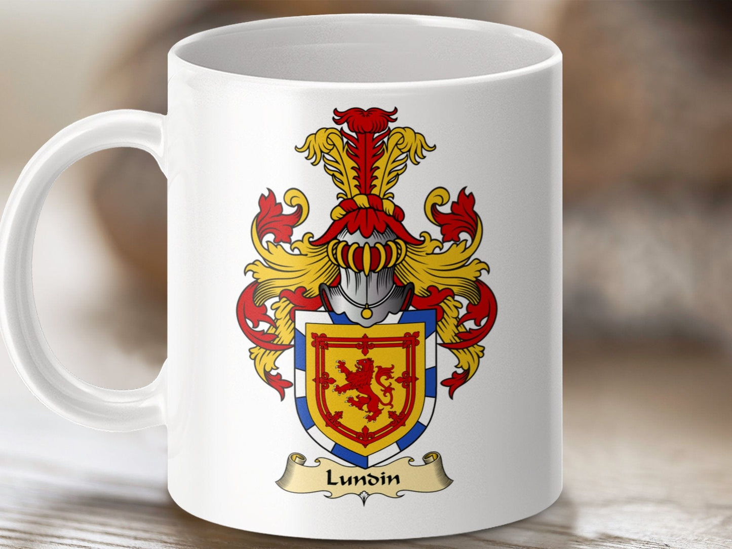 Physical Item 11oz / White Lundin Clan Coat Of Arms Scottish Mug