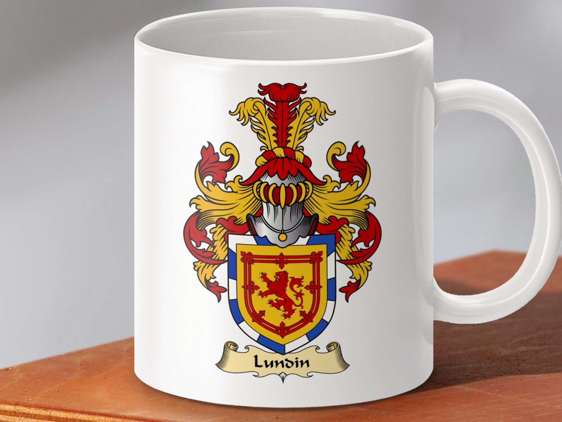 Physical Item 11oz / White Lundin Clan Coat Of Arms Scottish Mug