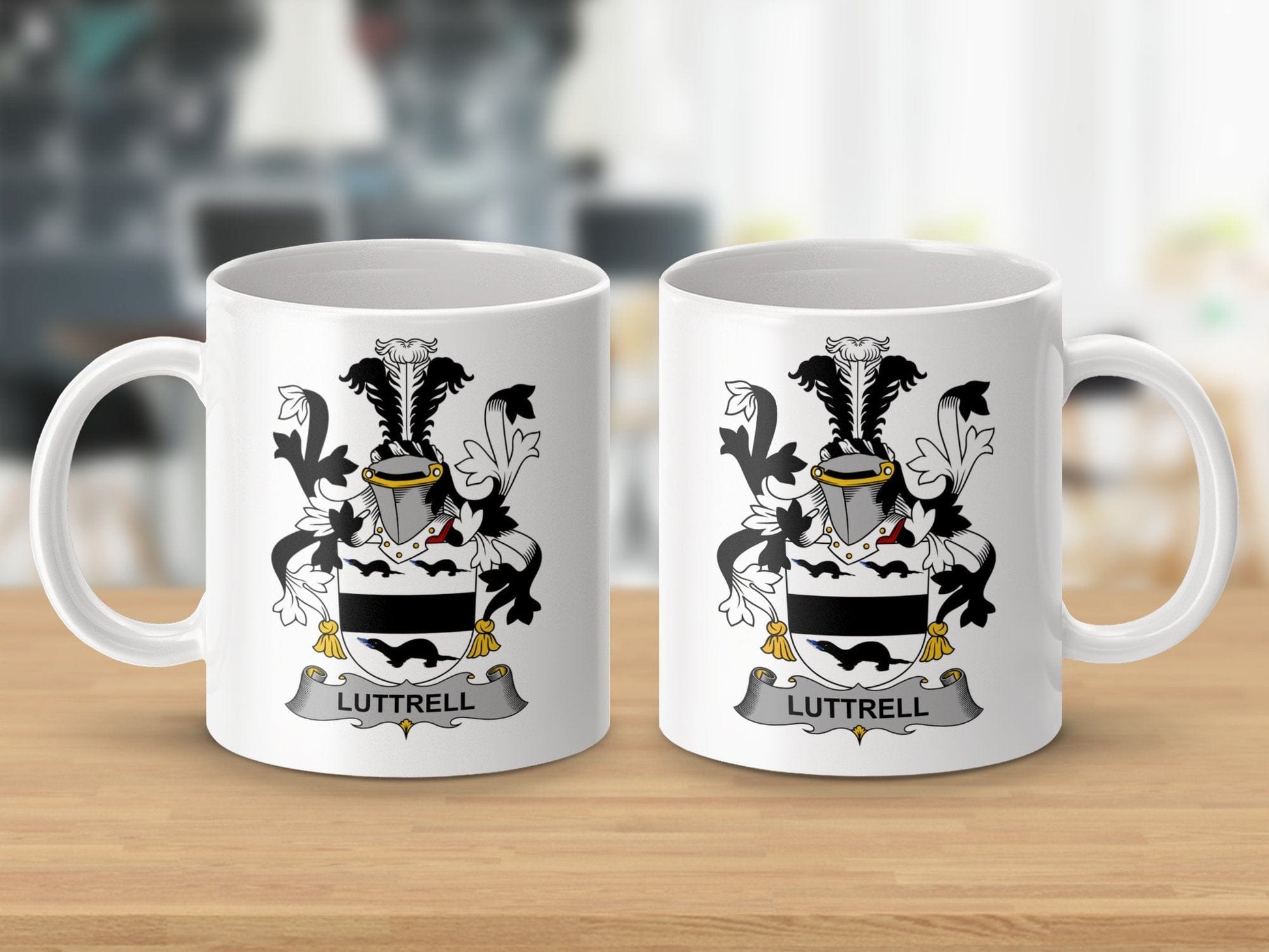 Physical Item 11oz / White Luttrell Surname Irish Heraldry Ceramic Mug