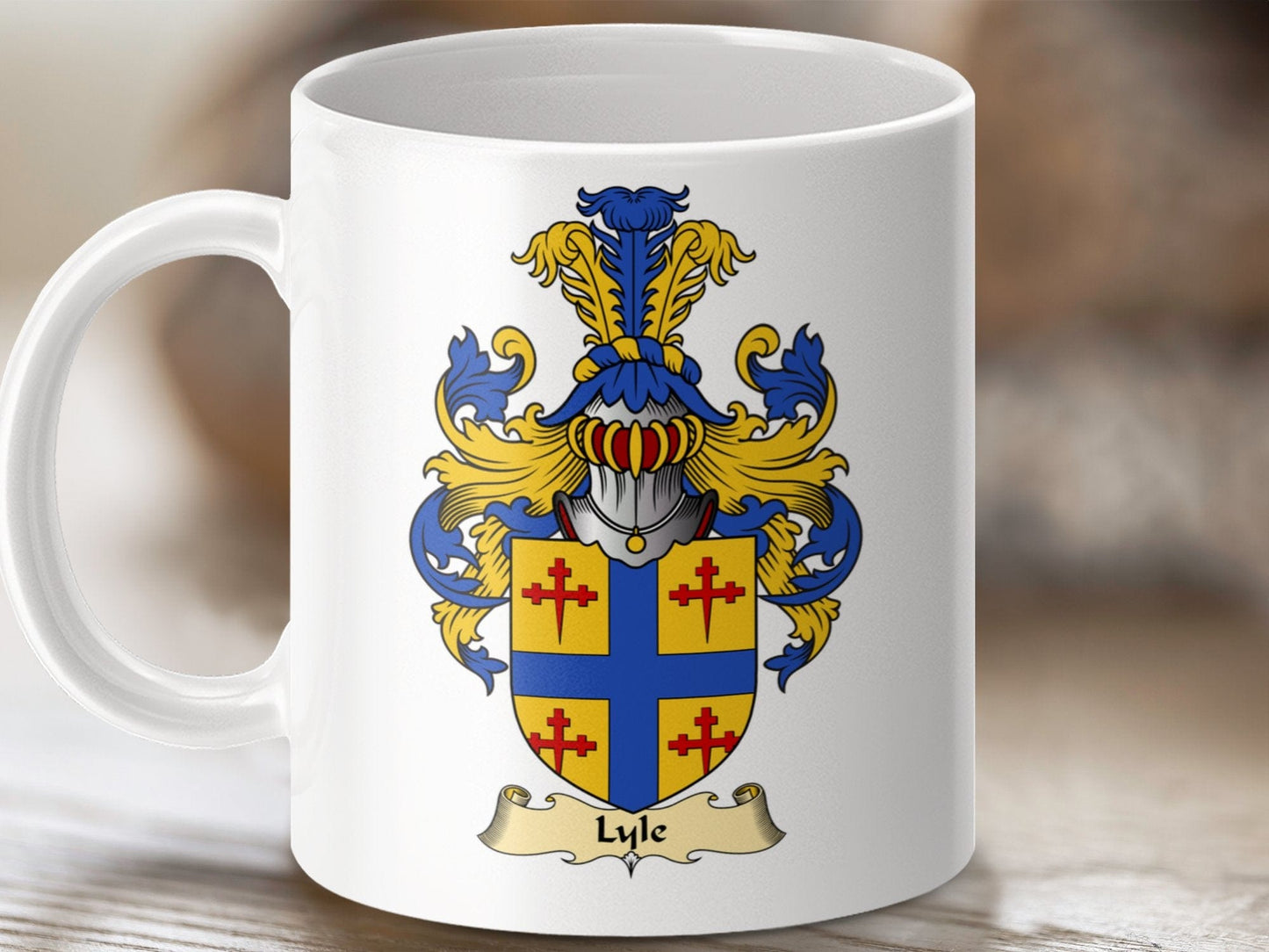 Physical Item 11oz / White Lyle Clan Coat Of Arms Scottish Heritage Mug