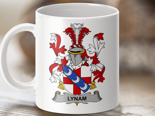 Physical Item 11oz / White Lynam Surname Irish Heraldry Ceramic Mug