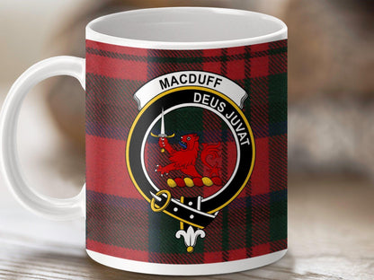 Physical Item 11oz / White Macduff Clan Crest Tartan Scottish Mug