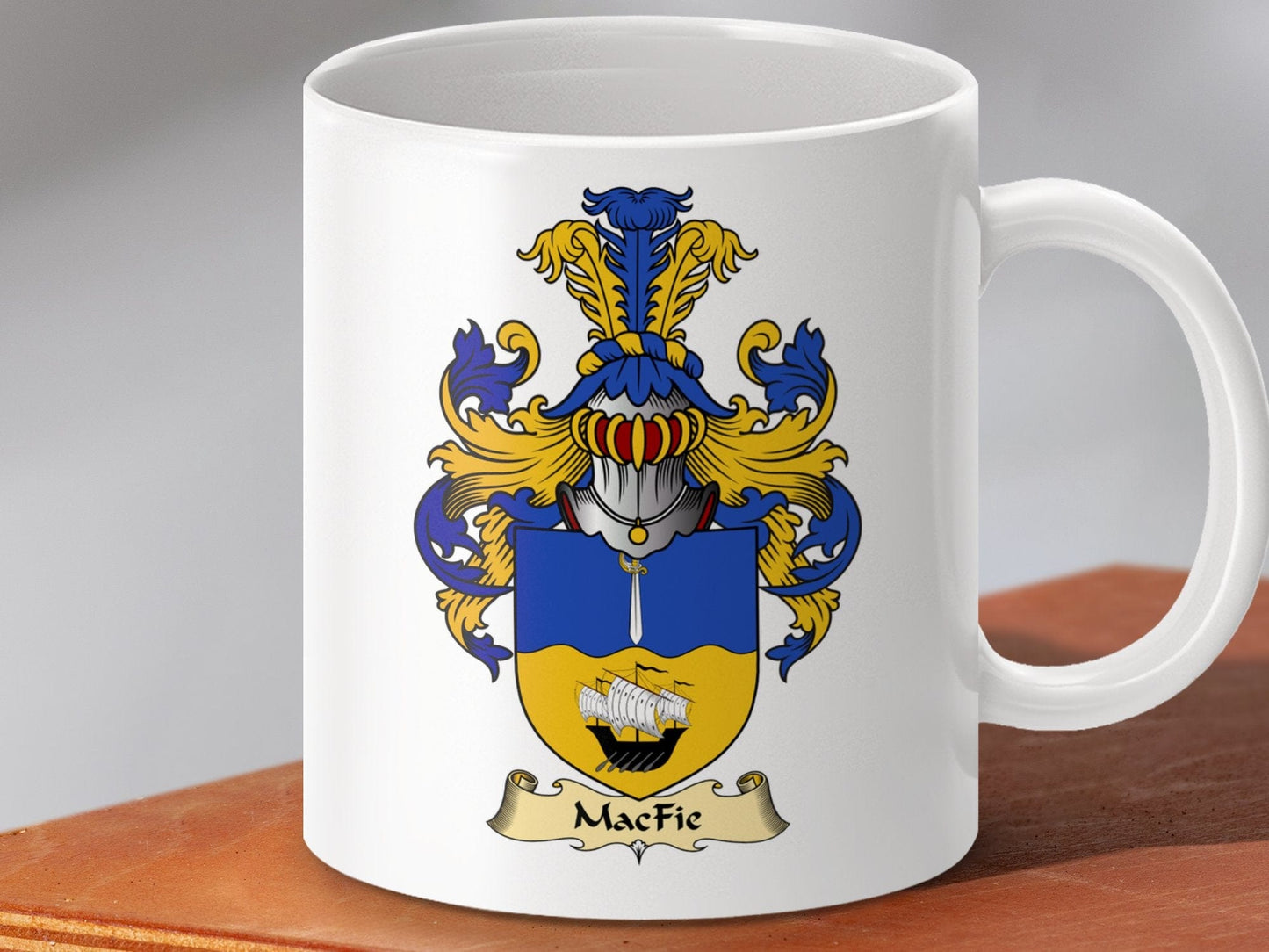 Physical Item 11oz / White Macfie Clan Coat Of Arms Scottish Crest Emblem mug