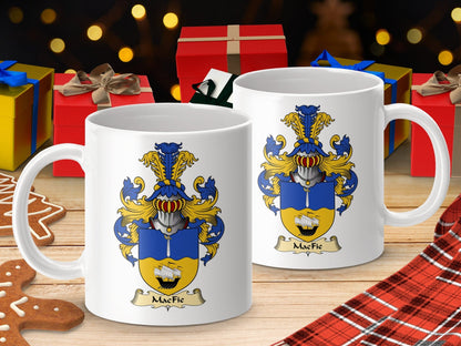 Physical Item 11oz / White Macfie Clan Coat Of Arms Scottish Crest Emblem mug