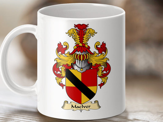 Physical Item 11oz / White MacIver Clan Coat Of Arms Scottish Crest Mug