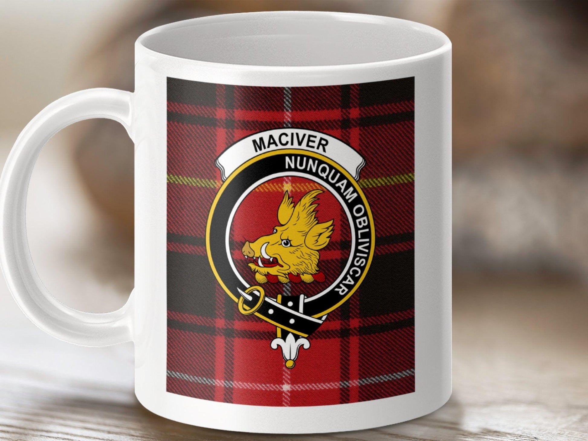 Physical Item 11oz / White MacIver Clan Scottish Tartan Crest Mug