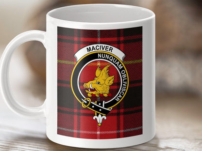 Physical Item 11oz / White MacIver Clan Scottish Tartan Crest Mug