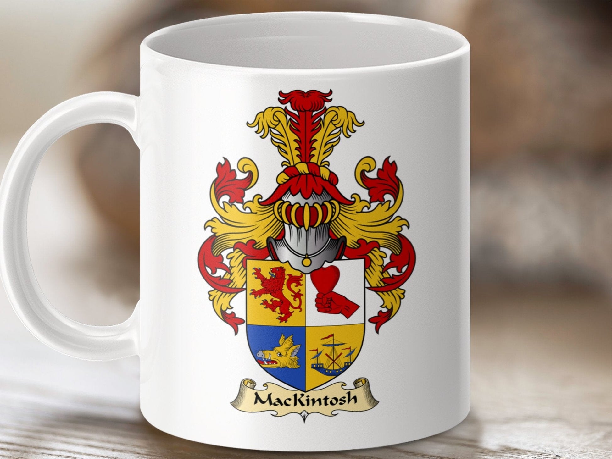 Physical Item 11oz / White Mackintosh Clan Coat Of Arms Scottish Coffee Mug