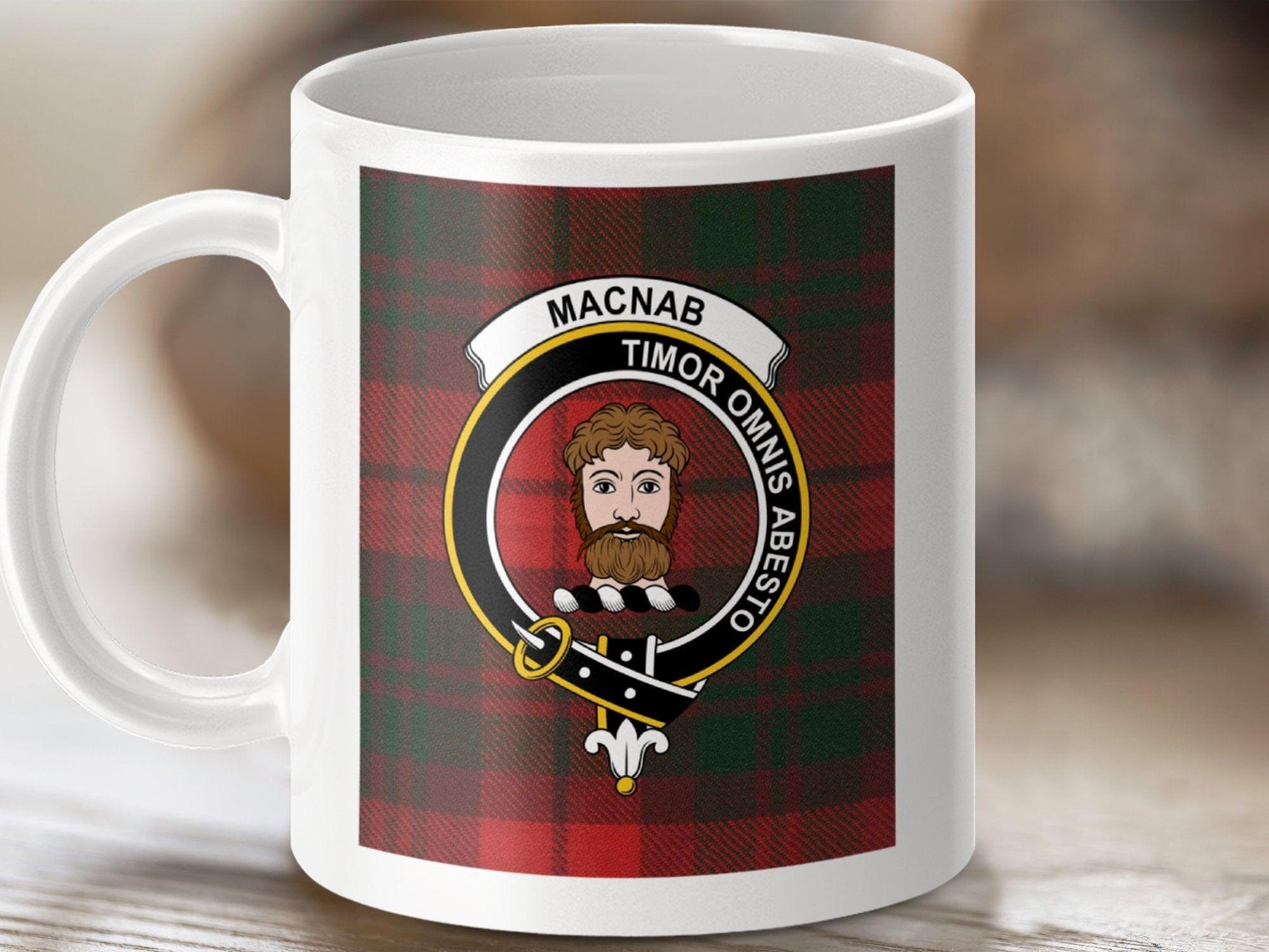 Physical Item 11oz / White Macnab Clan Scottish Tartan Crest Mug