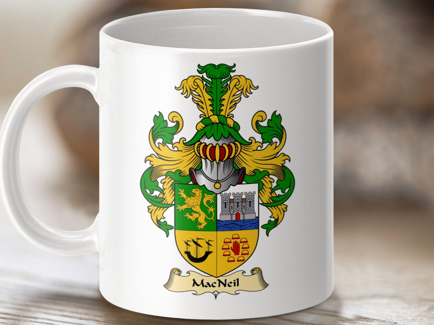 Physical Item 11oz / White MacNeil Clan Coat Of Arms Scottish Mug