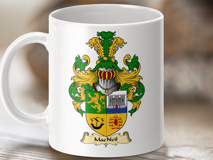 Physical Item 11oz / White MacNeil Clan Coat Of Arms Scottish Mug