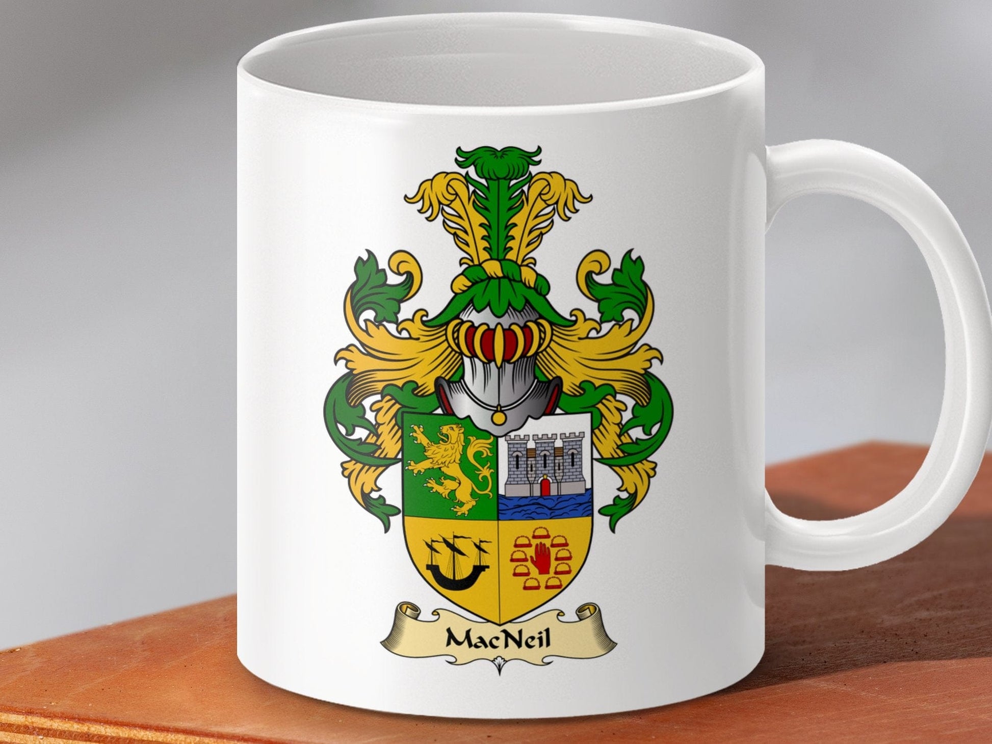 Physical Item 11oz / White MacNeil Clan Coat Of Arms Scottish Mug