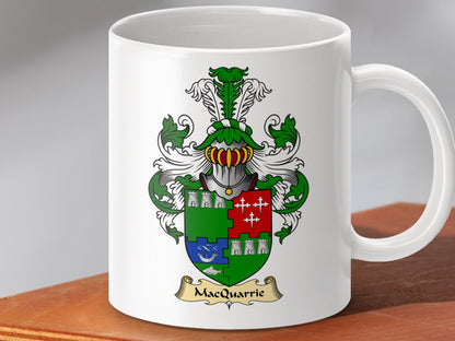 Physical Item 11oz / White MacQuarrie Clan Coat of Arms Scottish Clan Mug