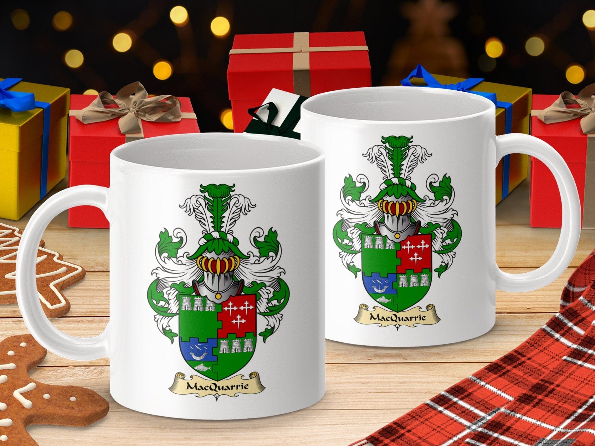 Physical Item 11oz / White MacQuarrie Clan Coat of Arms Scottish Clan Mug