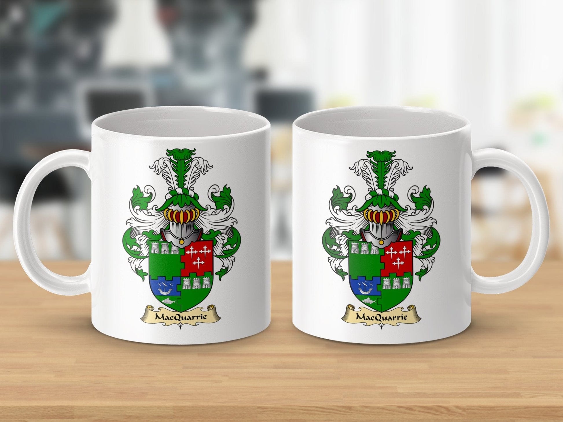 Physical Item 11oz / White MacQuarrie Clan Coat of Arms Scottish Clan Mug