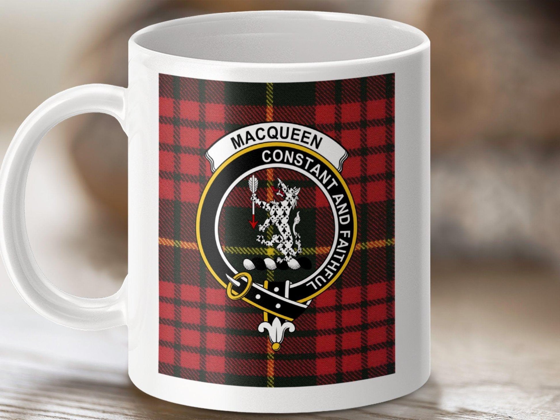 Physical Item 11oz / White MacQueen Clan Scottish Tartan Crest Mug