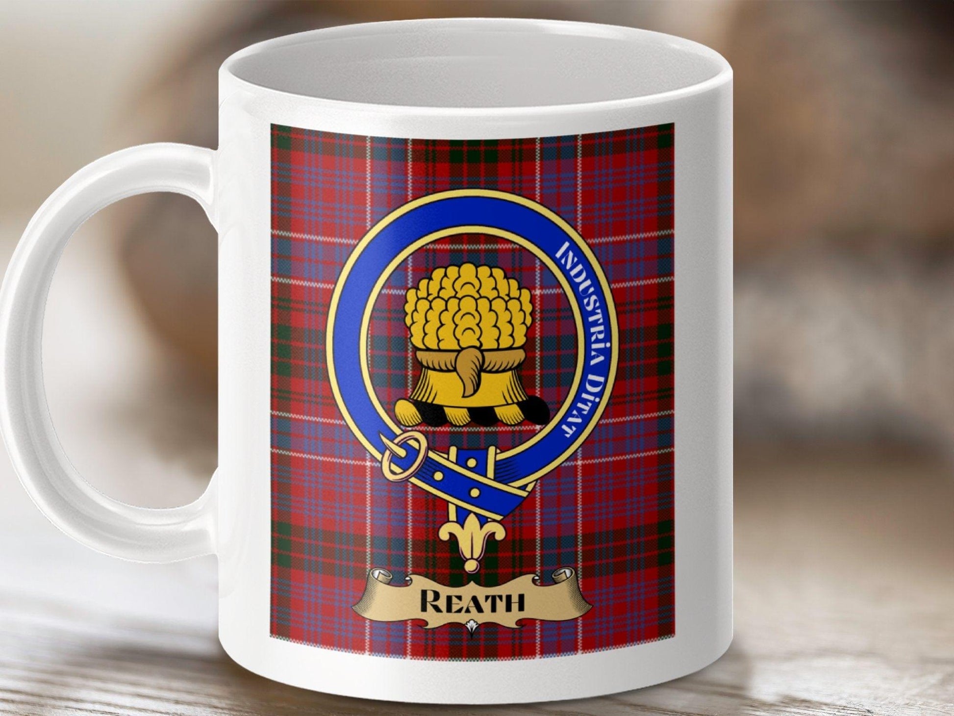 Physical Item 11oz / White MacReath Clan Scottish Tartan Crest Mug