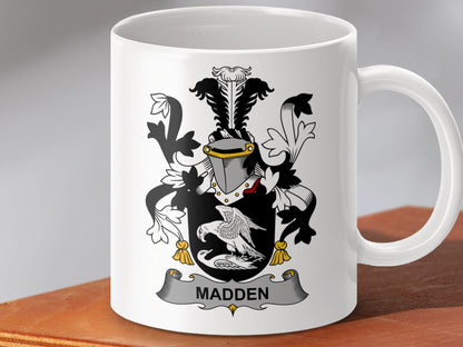 Physical Item 11oz / White Madden Surname Irish Heraldry Ceramic Mug