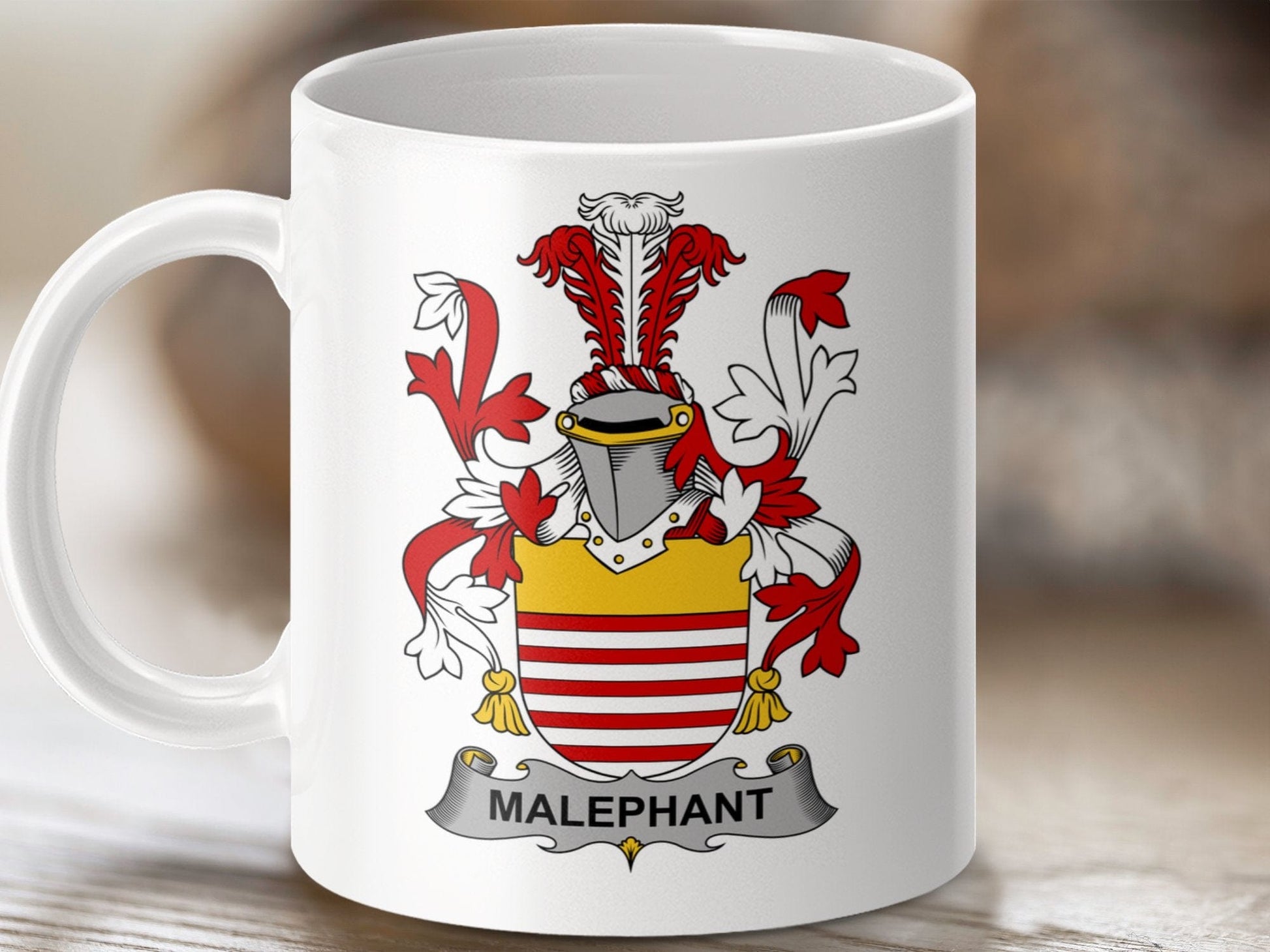 Physical Item 11oz / White Malephant Surname Irish Heraldry Ceramic Mug