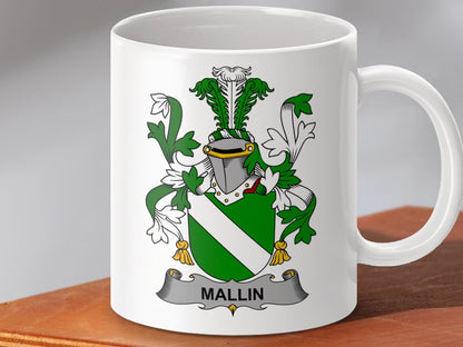 Physical Item 11oz / White Mallin Surname Irish Heraldry Ceramic Mug