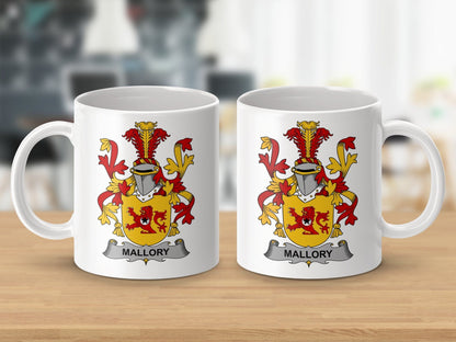 Physical Item 11oz / White Mallory Surname Irish Heraldry Ceramic Mug