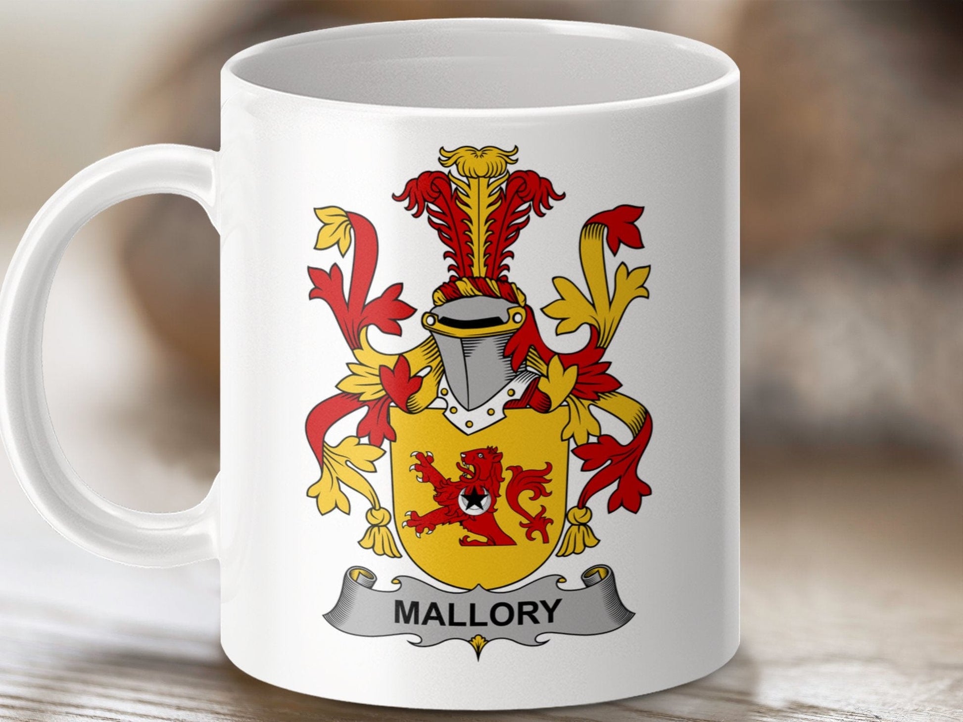 Physical Item 11oz / White Mallory Surname Irish Heraldry Ceramic Mug