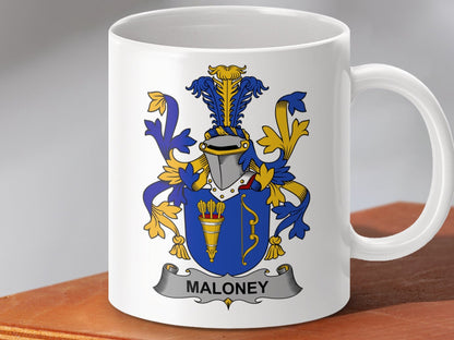 Physical Item 11oz / White Maloney Surname Irish Heraldry Ceramic Mug