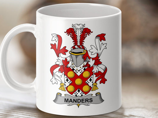 Physical Item 11oz / White Manders Surname Irish Heraldry Ceramic Mug