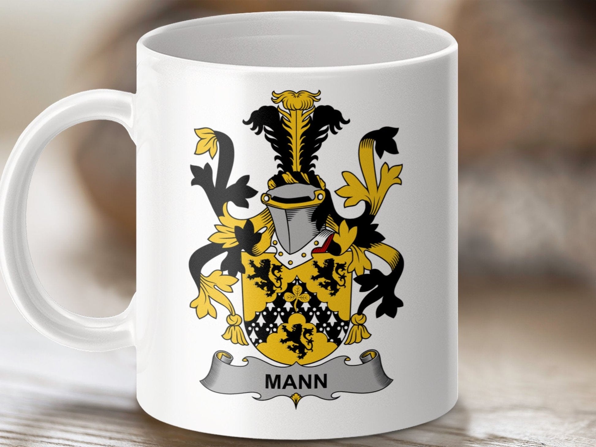 Physical Item 11oz / White Mann Surname Irish Heraldry Ceramic Mug