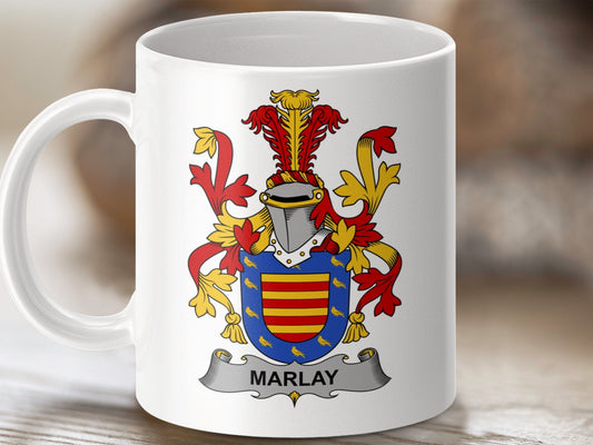 Physical Item 11oz / White Marlay Surname Irish Heraldry Ceramic Mug