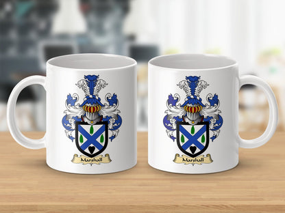 Physical Item 11oz / White Marshall Clan Coat Of Arms Scottish mug