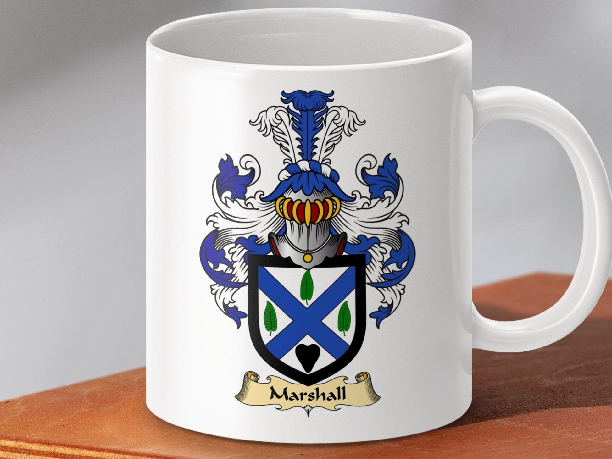 Physical Item 11oz / White Marshall Clan Coat Of Arms Scottish mug