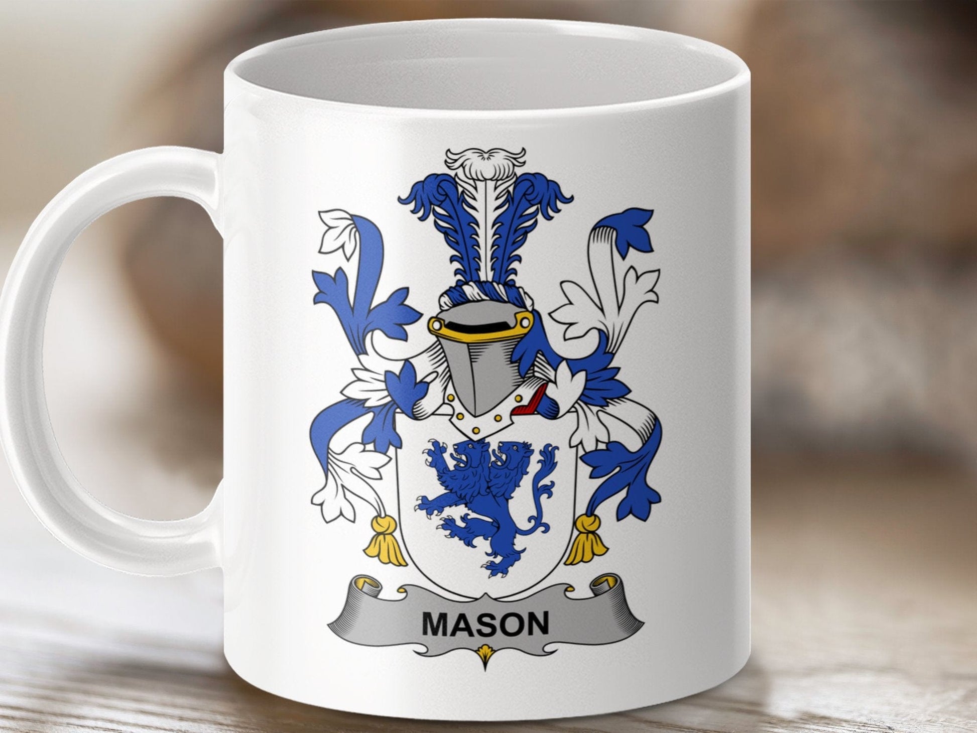 Physical Item 11oz / White Mason Surname Irish Heraldry Coat of Arms Mug