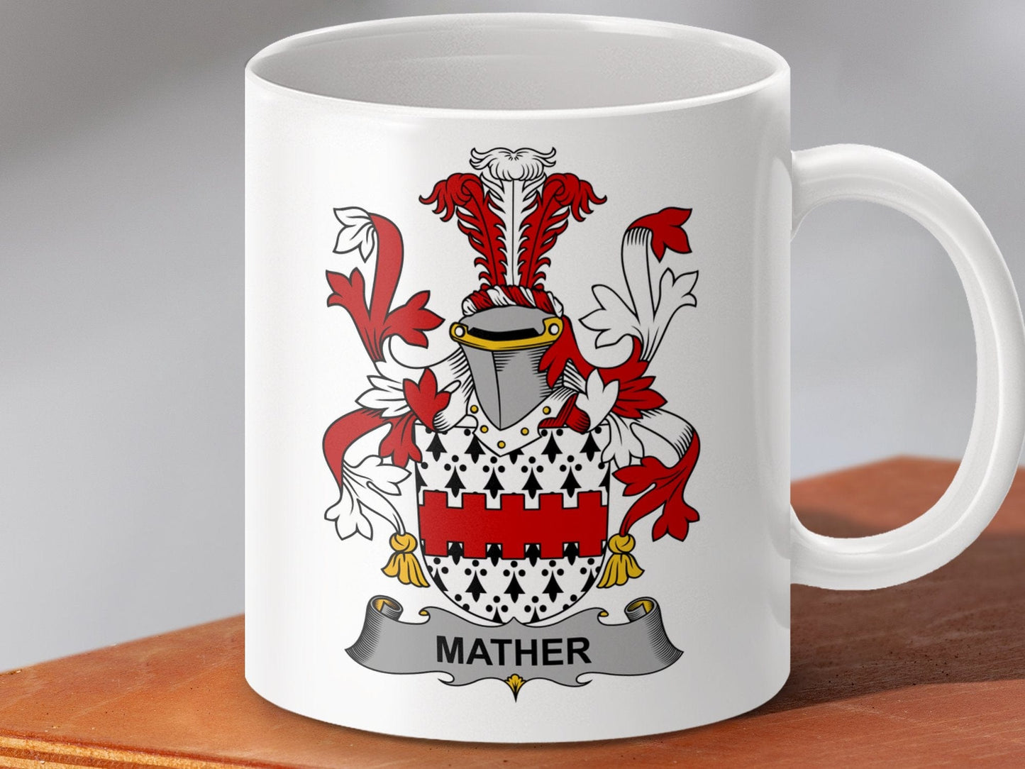 Physical Item 11oz / White Mather Surname Irish Heraldry Ceramic Mug