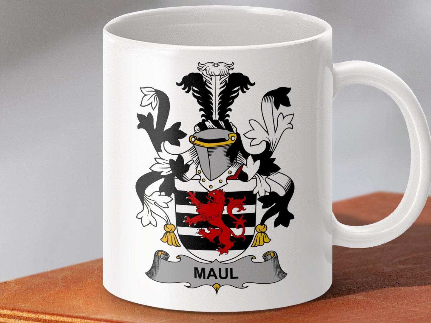 Physical Item 11oz / White Maul Surname Irish Heraldry Ceramic Mug