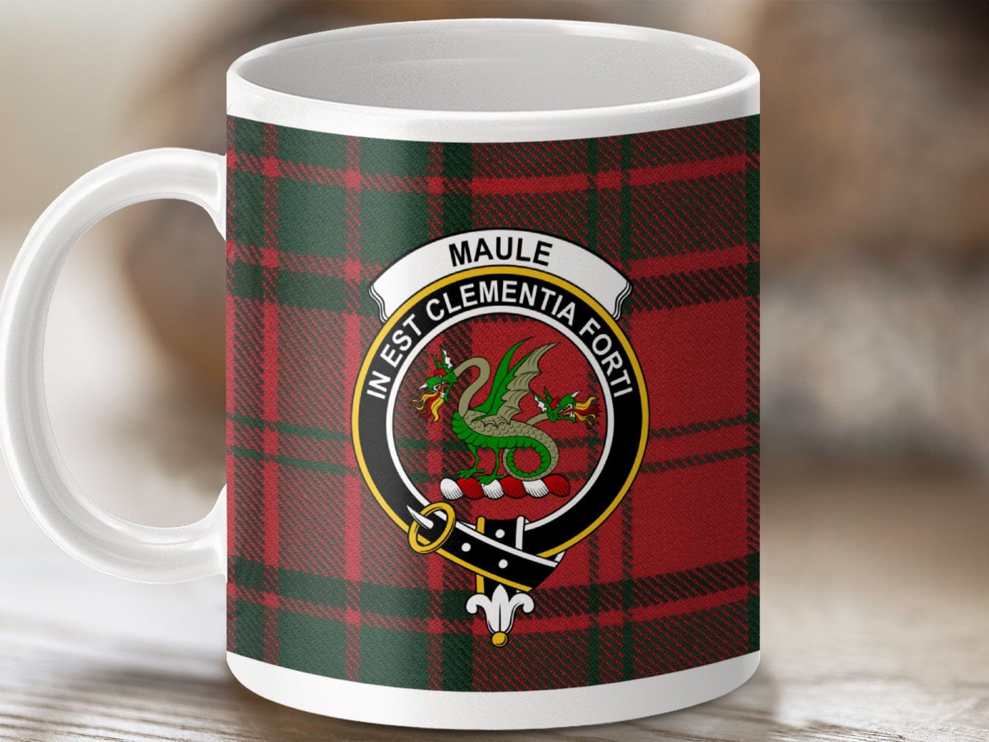 Physical Item 11oz / White Maule Clan Crest Tartan Scottish Mug