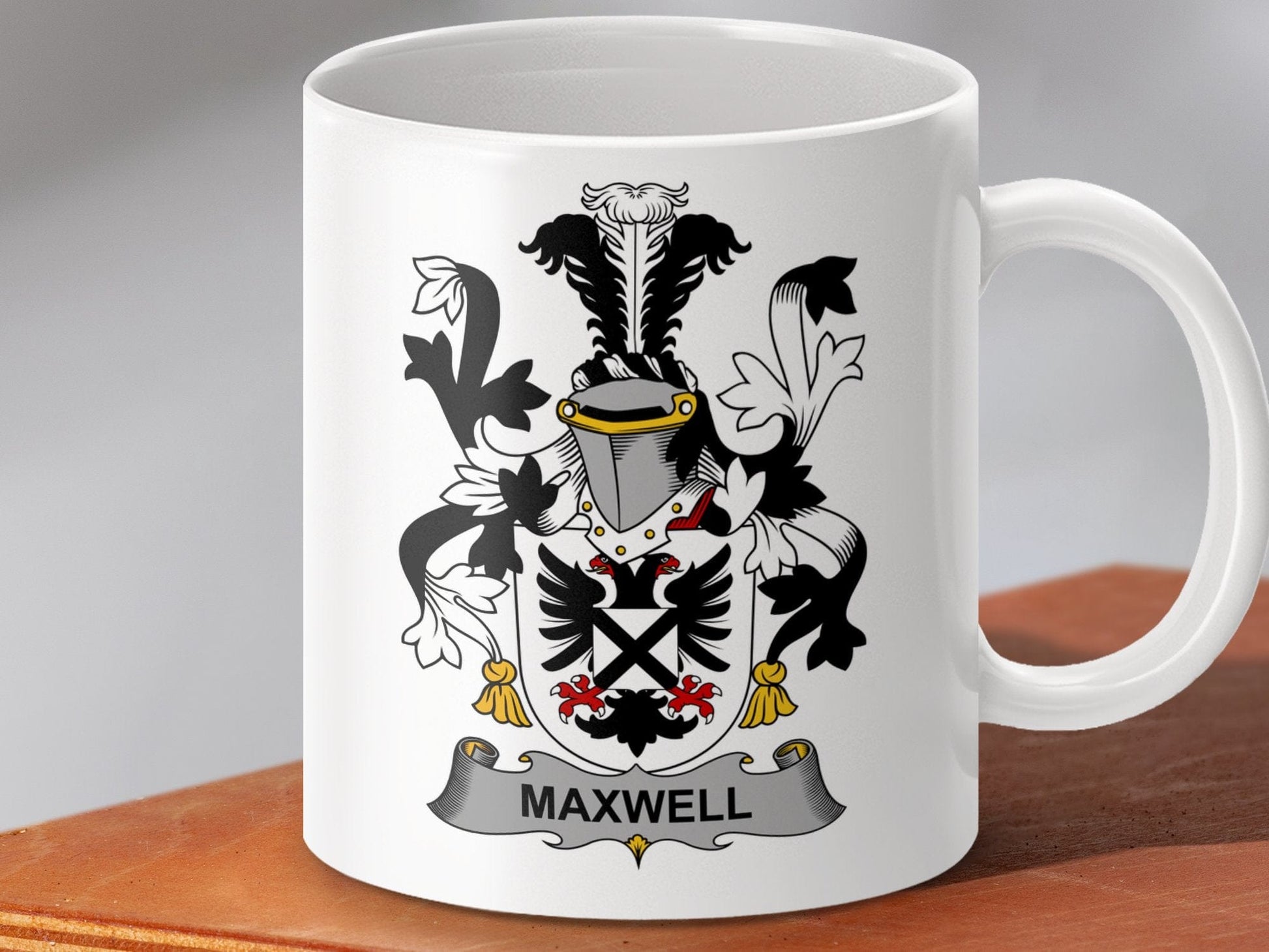 Physical Item 11oz / White Maxwell Surname Irish Heraldry Ceramic Mug