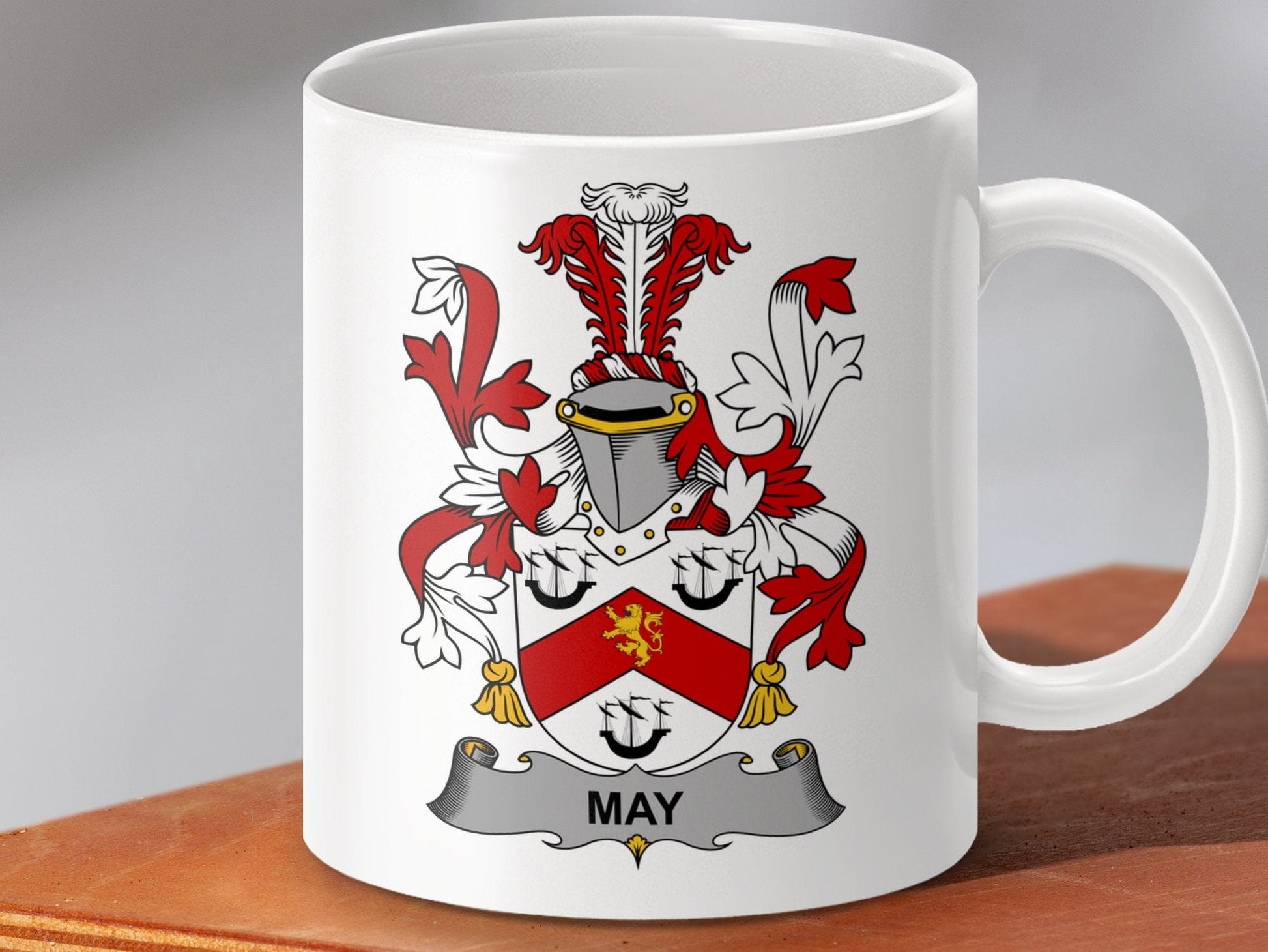 Physical Item 11oz / White May Surname Irish Heraldry Ceramic Mug