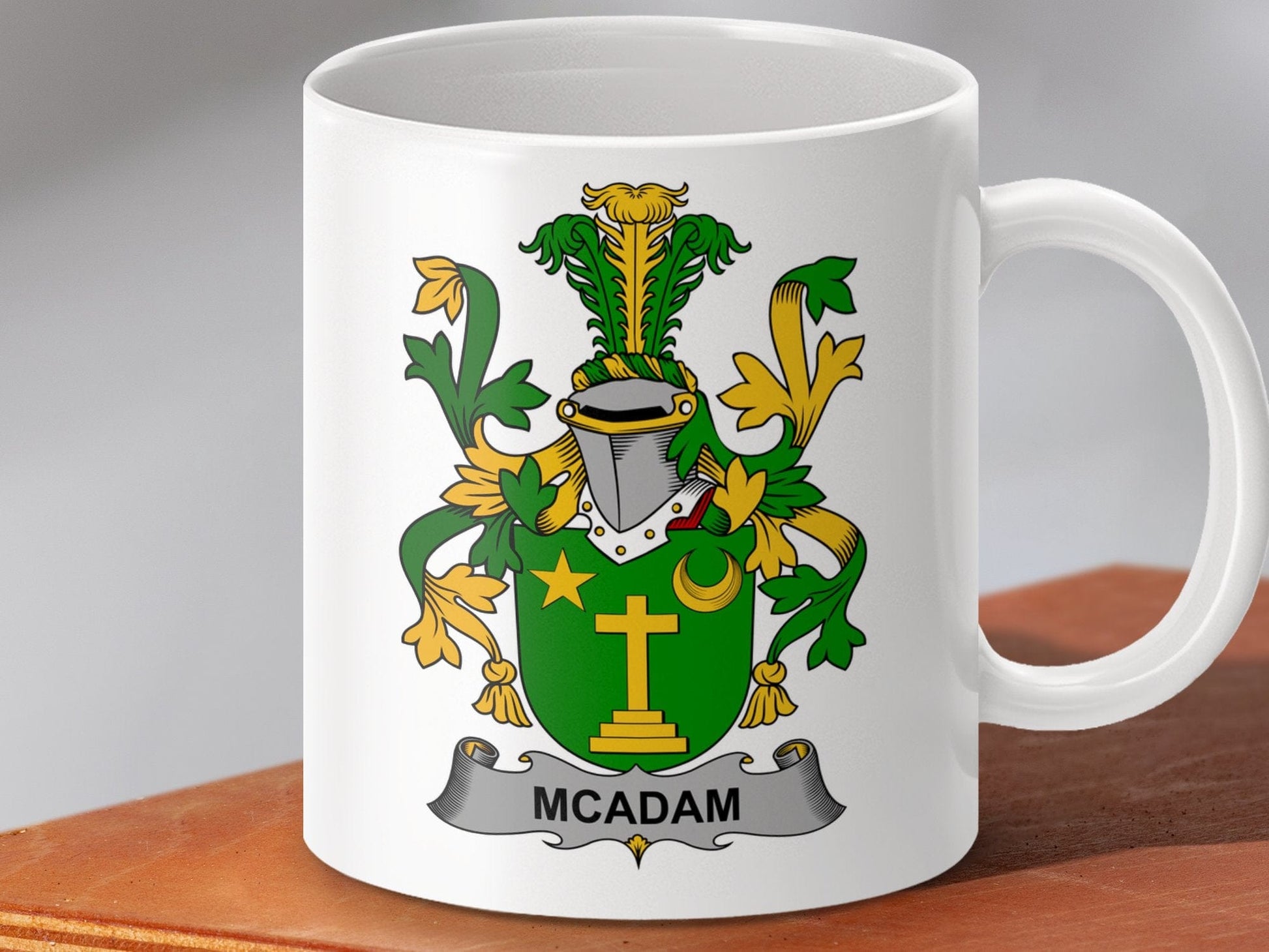 Physical Item 11oz / White McAdam Surname Irish Heraldry Ceramic Mug