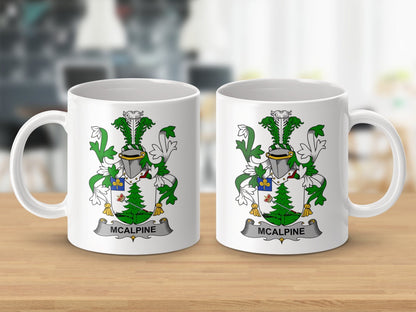 Physical Item 11oz / White McAlpine Surname Irish Heraldry Ceramic Mug