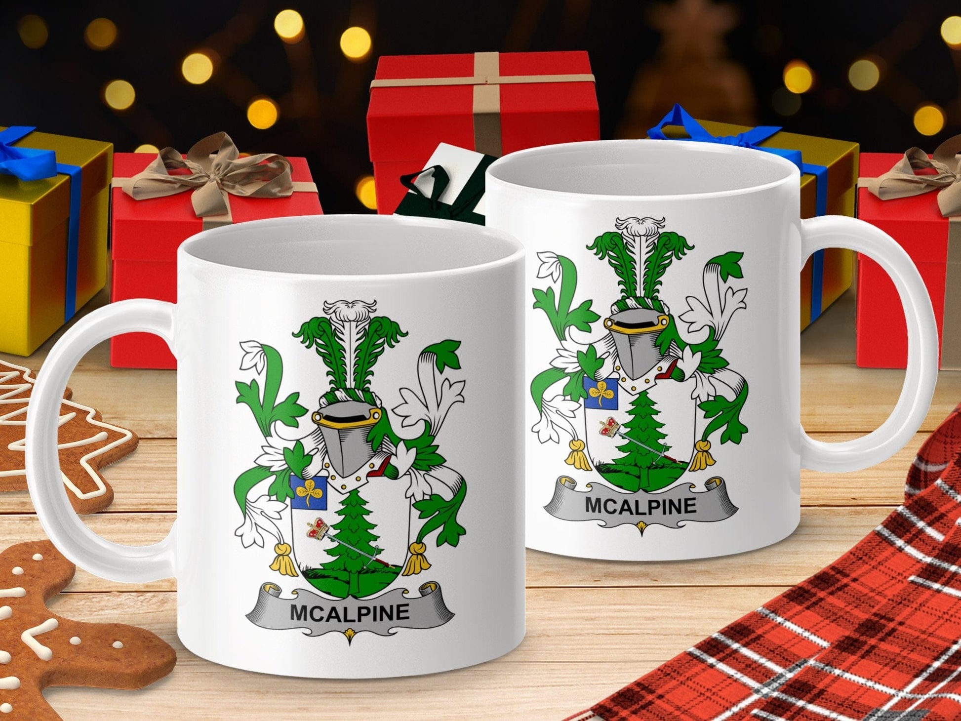 Physical Item 11oz / White McAlpine Surname Irish Heraldry Ceramic Mug