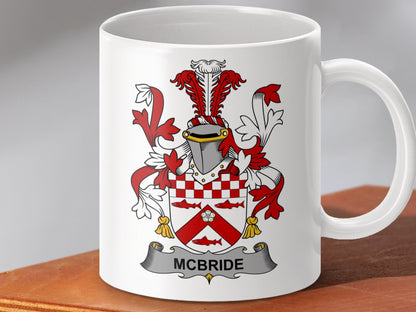 Physical Item 11oz / White McBride Surname Irish Heraldry Ceramic Mug