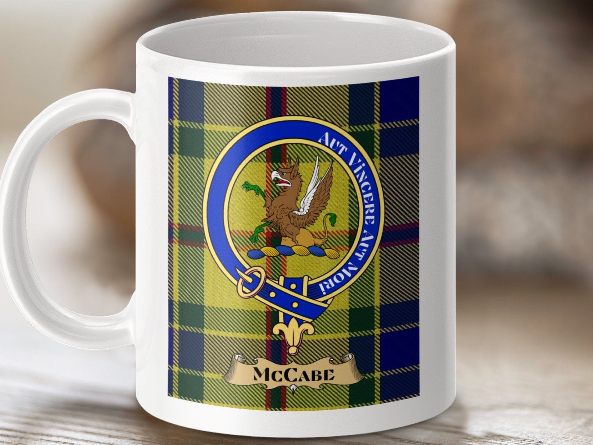 Physical Item 11oz / White McCabe Clan Scottish Tartan Crest Mug