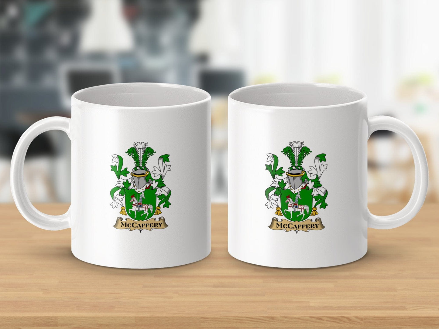 Physical Item 11oz / White McCaffery Surname Irish Heraldry Emblem Mug