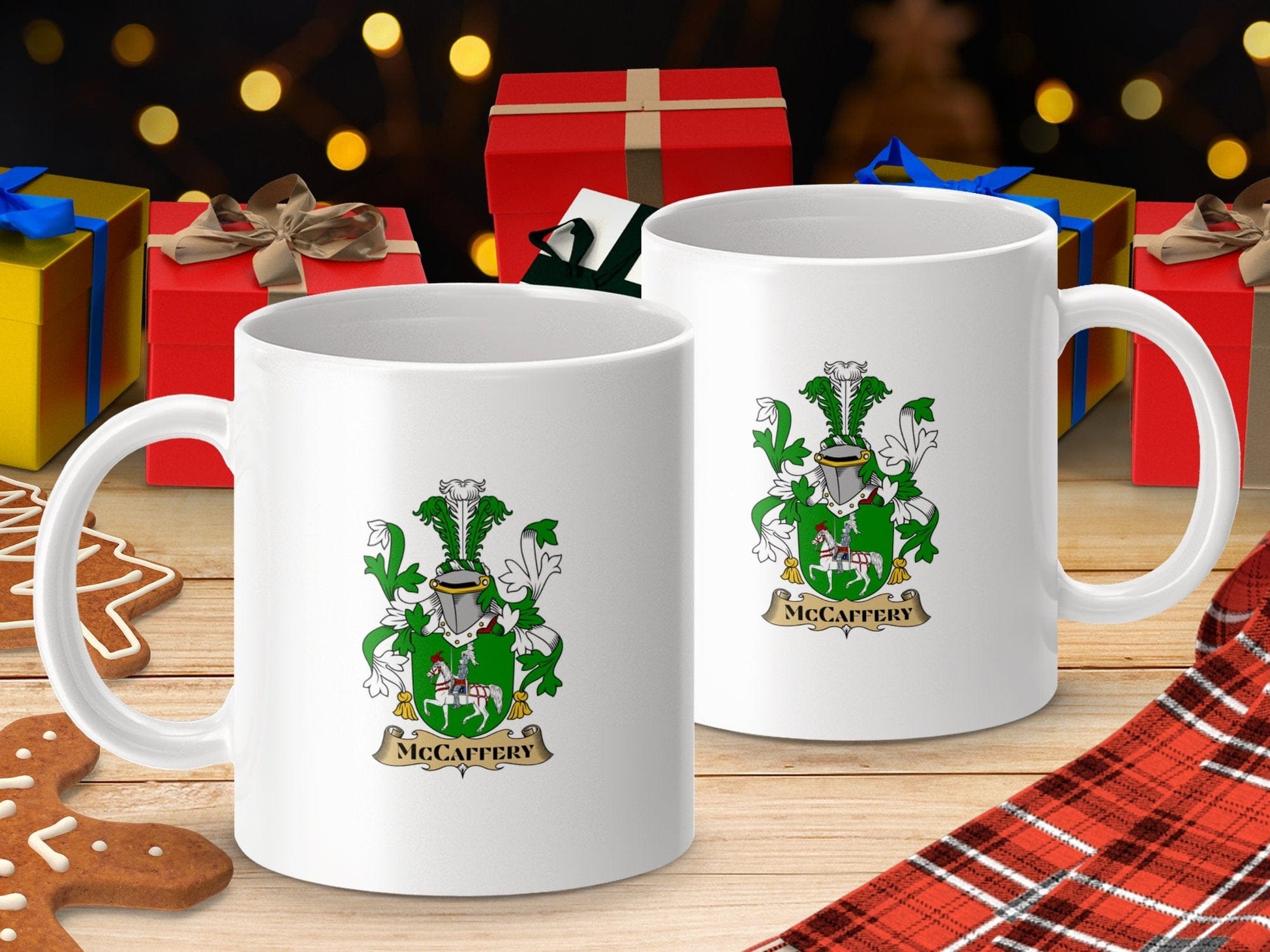 Physical Item 11oz / White McCaffery Surname Irish Heraldry Emblem Mug