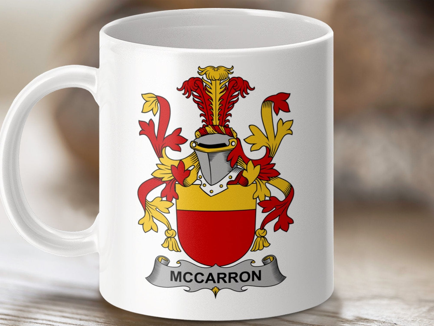 Physical Item 11oz / White McCarron Surname Irish Heraldry Ceramic Mug